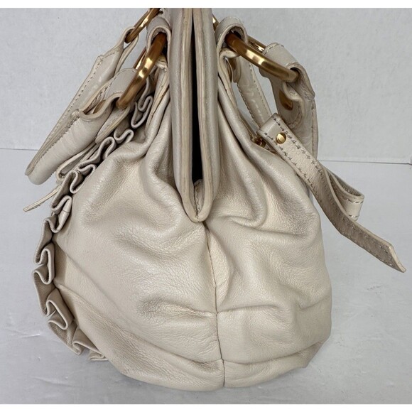 Rare Y2K Isabella Fiore  Leather Handbag Satchel Cream Ruffle Detail Gorgeous - Picture 7 of 14
